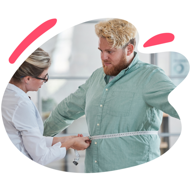 Messung übergewichtiger Männer Foto zeigt die Messung eines übergewichtigen Mannes